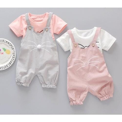 Newborn Baby Girls Clothes Summer Outfits Sets T-shirt + Bib 2pcs Suit For Infant Baby Girls Clothing One Year Birthday Set 40
