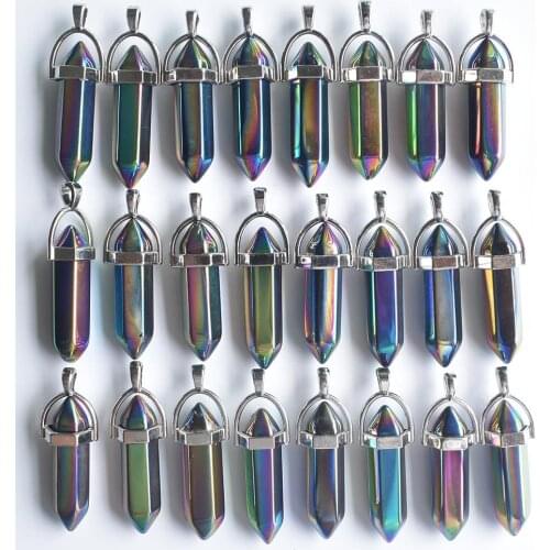 Wholesale 24pcs/lot new Fashion natural Stone colorful pillar Point charms pendants for necklace jewelry making free shipping