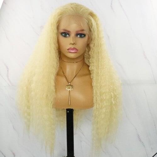 Long Gluesless Kinky Straight Lace Front Wigs Futura Hair T Part Wig Heat Resistant Blonde Synthetic Hair Wigs For Women