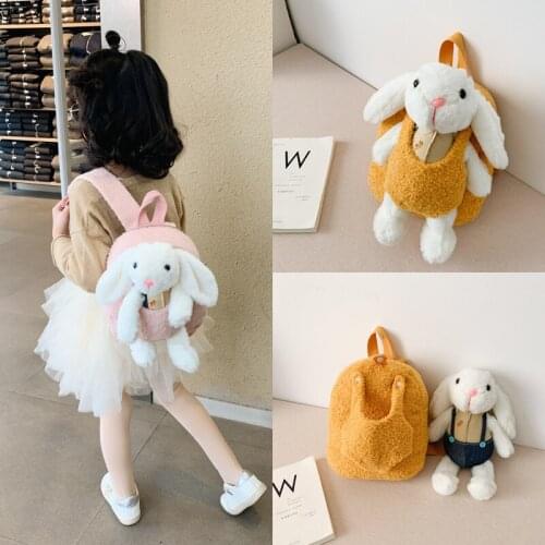 Bunny Pink Plush Backpacks Children Baby Kawaii Bag Cute Toddler Stuffed Animal Bag Girls Zainetto Bimba Toddler Backpack BK50MR