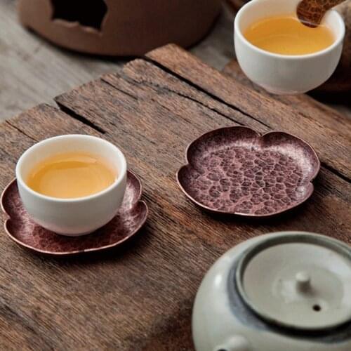Anti-Scalding Coaster Chinese Style Copper Metal Heat Insulation Handmade Pure Copper Home Decorate Saucer