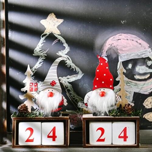 Christmas Wooden Santa Claus Calendar Advent Countdown Wood Pine Cone Calendars Old Man Ornaments New Year Navidad Desktop Decor