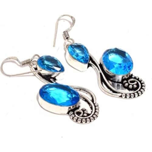 Blue Topaz , Silver Overlay on Copper Earrings ,58 mm , E4528