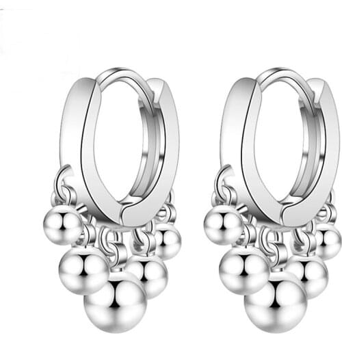 2020 New Fashion Silver Color Ball Tassel Earrings For Women Jewelry Bead Hoop Huggie Earring Aretes Pendiente Anillo de oreja