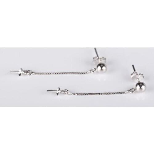 10pcs/lot 925 Sterling Silver 8mm Pearl or Round Bead Semi Mount Chandelier Drop Earrings Fine Jewelry