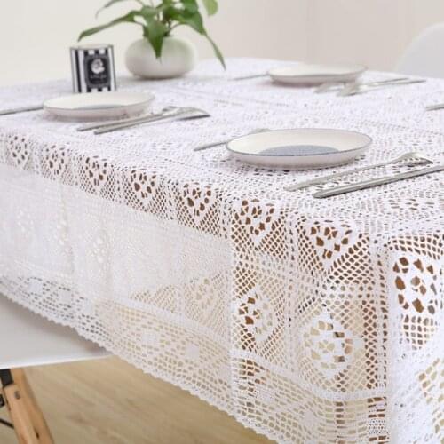 White Lace Crocheted Tablecloth Cotton Rectangle Table Cloth Home Hotel Textile Decor