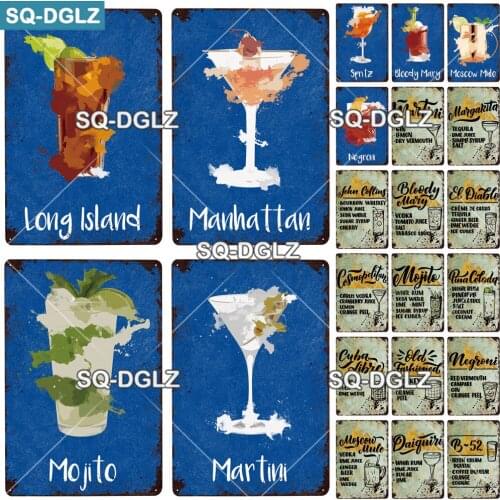 [SQ-DGLZ]Whisky Cocktail Metal Sign Vintage Metal Plaque Plate Decor For Pub Bar Wall Decor Tin Signs Retro Beer Poster Mojito