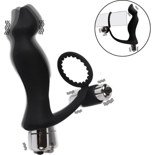 Vibrating Anal Prostate Massager Anal Beads Vibrator Ring with Penis Lock Sperm Delay Ring Butt Plug Masturbator Sex Toy for Men