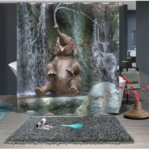 Custom Made Shower Curtain Bathroom Curtain Partition 1.5 x 1.8m 1.8 x 1.8m 1.8 x 2m Elephant