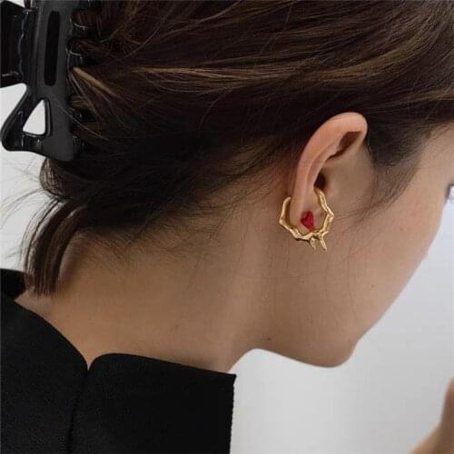 TIMEONLY Japan Style Enamel Love Heart No Ear Piercing Clip Earring Red Color Oil Charms Earrings for Women Ladies Jewellery