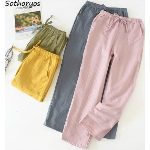 Sleep Bottom Women Drawstring Solid Couples Womens Summer Thin Breathable Sleepwear Pajama Pants Chic Simple Sleep Pants Ulzzang