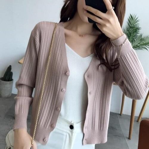 Sweater for Womens Fashion Autumn Winter Long Sleeve Knitted Cardigans Slim Coat Button Coat V Neck Solid Office lady Tops