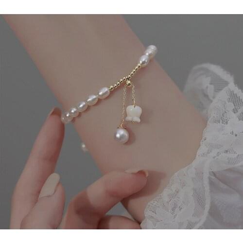 High Quality Natural Freshwater Pearl Bracelet Vintage Flower Charm Chain Bracelet for Woman Fashion Jewelry Girlfriend Birthday