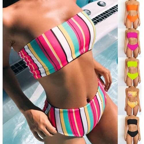 Sexy high waist split bikini 2019 summer new strap tie tube print 2 womens swimwear 6 style beach swimwear Brazilian bikini