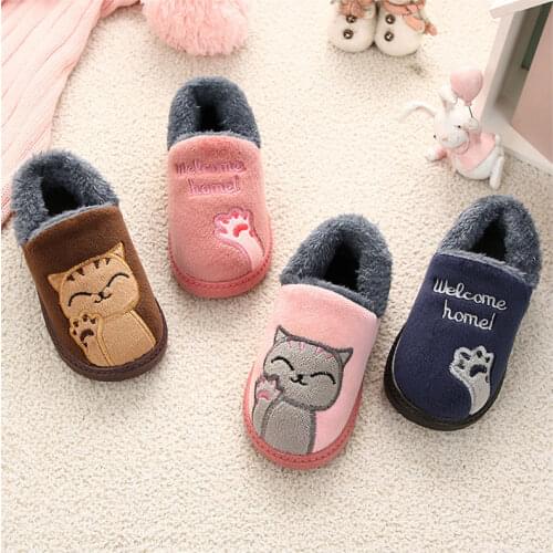 Winter Slippers 2020 Cartoon Thermal Baby Boys and Girls Indoor Anti Slip Soft Home Childrens Shoes Kids Slippers Furry Slides