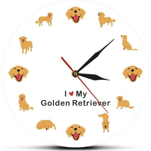 Golden Retriever Cartoon Dog Pet Printed Wall Clock Dog Breed Modern Hanging Clock Wall Watch Golden Retriever Dog Memorial Gift