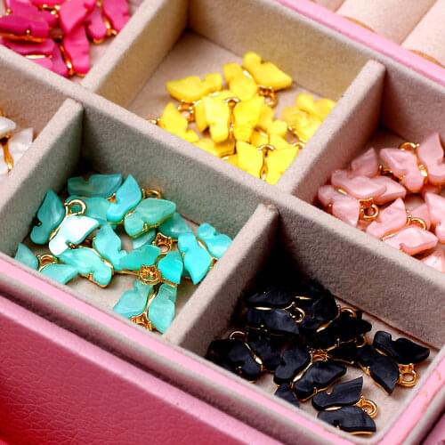 10Pcs Colorful Resin Acrylic Butterfly Charms 13*13mm Golden Alloy Insect Pendant Jewelry Accessories For DIY Handmade Earrings