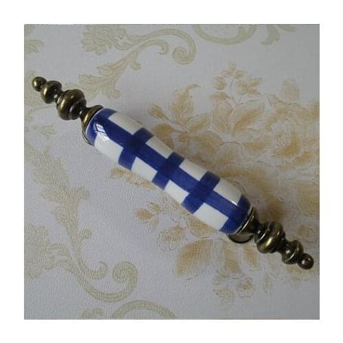 76mm dresser pull antique brass kitchen cabinet handle bronze cupboard pull blue ceramic drawer furniture handles pulls knobs 3"