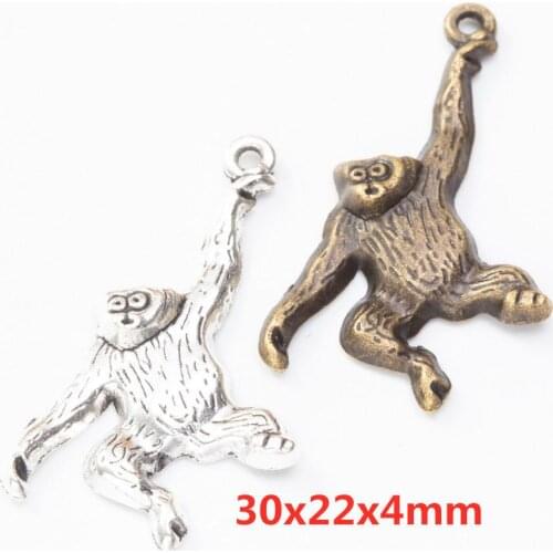 80pcs 30*22MM Tibetan silver color chimpanzee charms antique bronze metal alloy pendants for bracelet necklace earring diy jew