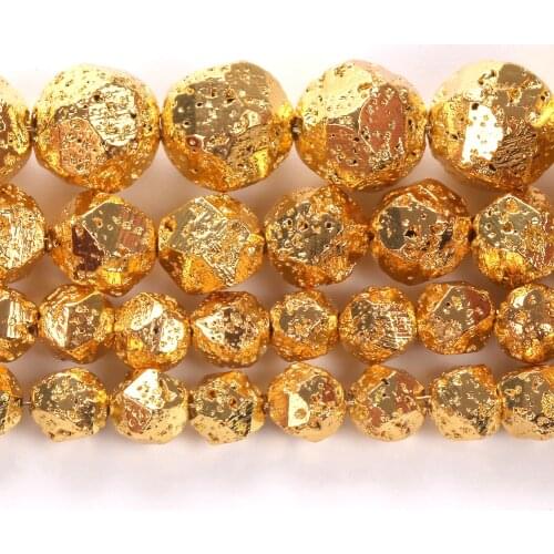 Natural Faceted Volcanic Stone Gold Copper Hematite Beads Round Loose Spacer Beads for Jewelry Making Bracelet Diy 6/8/10mm
