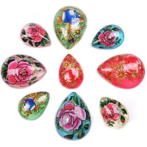 10pc Japan Painting Flat Teardrop Oval Cabochons Beads combination with Vintage Japanese Colored Drawing for DIY Jewelry Making