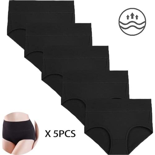 Black High Waist Panties Women Cotton Briefs Abdomen Tummy Control Panties Breathable Seamless Solid Color Underwear Lingerie