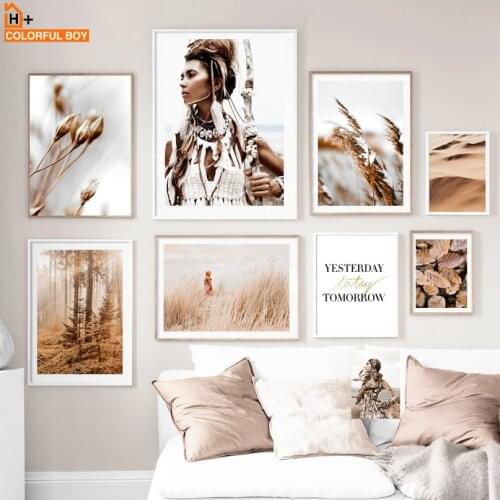 Flower Forest Feather Girl Desert Nordic Posters And Prints Wall Art Canvas Painting Print Wall Pictures For Living Room Decor