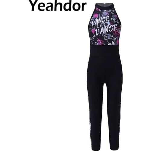 1pcs Kids Girls Dance Yoga Sports Suit Stretchy Sport Jumpsuit Sleeveless Back Hidden Zipper Closure High Waist Pants Bodysuit