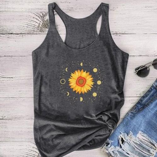 Women Sexy O Neck Camiseta Tirantes Mujer Sunflower Surrounded By Stars and Moons Printed Tanks Tops Women Summer Vest Tops
