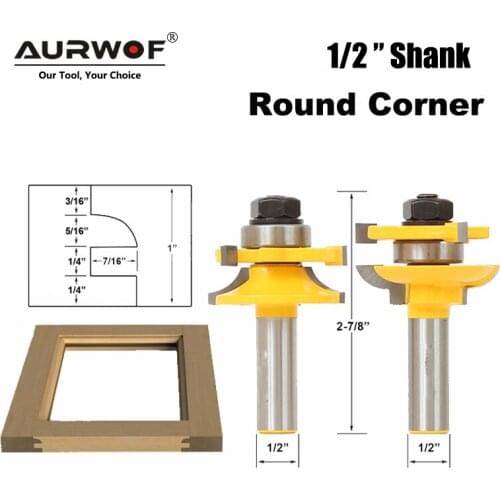 2pcs 12mm 1/2" Shank Woodwork Door Round Corner Rail & Stile Router Bit Tenon Milling Cutter for Wood Woodworking Tools MC03137