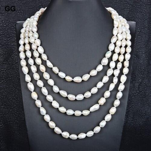 GuaiGuai Jewelry 100" Big 9x13MM White Baroque Keshi Pearl Long Necklace For Women Lady Jewelry