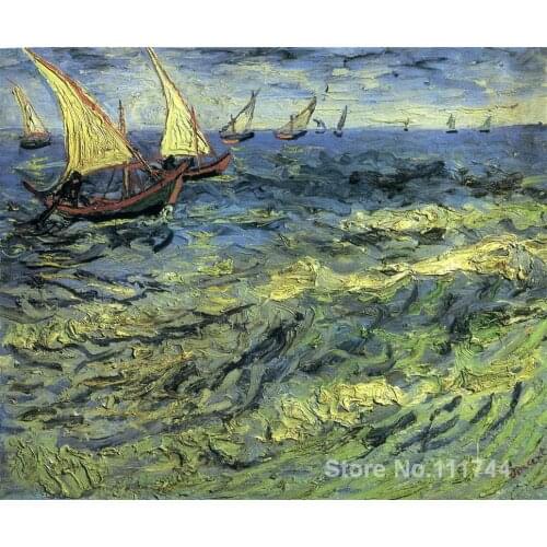 Famous art for bedroom Fishing Boats at Sea Vincent Van Gogh paintings Hand painted High quality