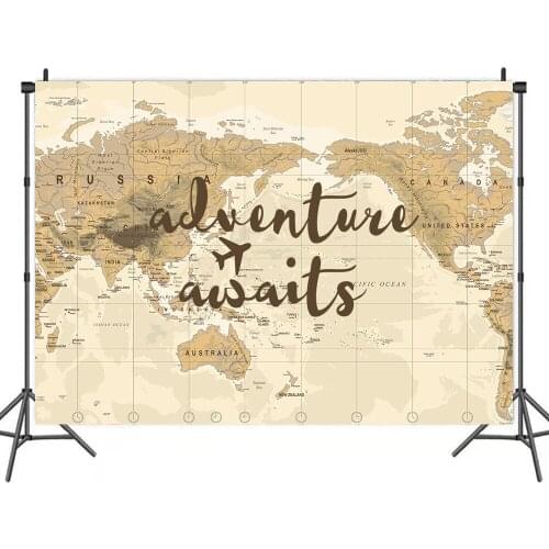 World Travel Adventure Map Photo Backdrop Baby Shower Happy Birthday Kids Party Photograph Background Booth Decoration Banner