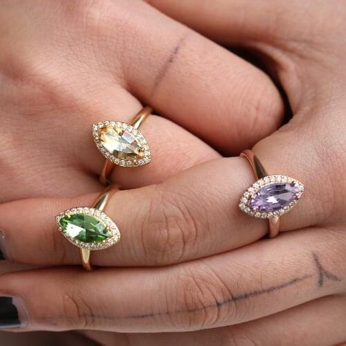 JK Party Ring For Women With Sparkling Marquise Shaped Cubic Zirconia Micro Paved Anniersary Present Gadget Midi Rings