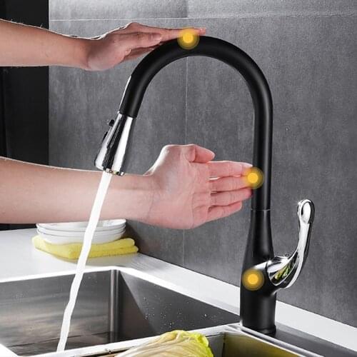 Kitchen Faucet Two Function Single Handle Pull Out Mixer Hot Cold Water Taps Deck Mounted Sensor InductionTouch Control Sink