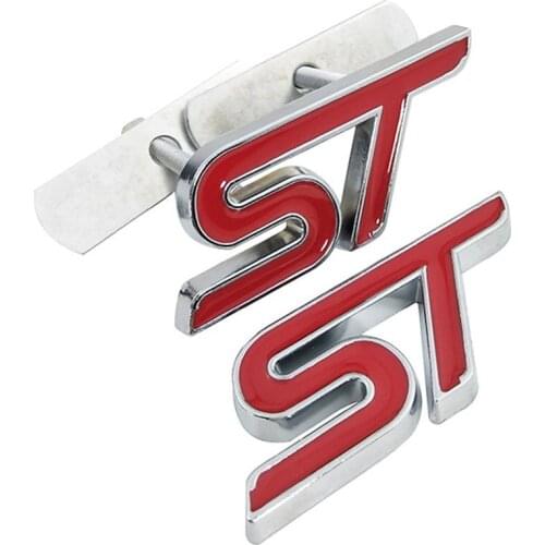Metal Red ST Front Grille Sticker Car Head Grill Emblem Badge Chrome Sticker for FORD FIESTA FOCUS MONDEO Auto Car Styling