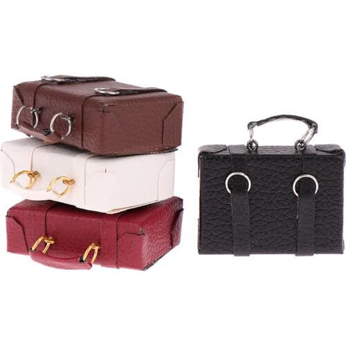 1pc Dollhouse Miniature Vintage Leather Wood Suitcase Mini Doll Luggage Box Pretend Play Furniture Toys Accessory