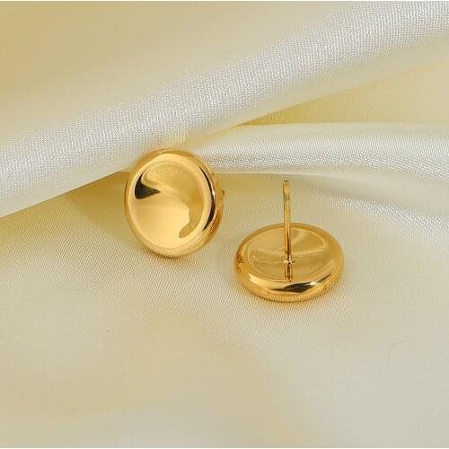 MInimalist Smooth Gold Round Stud Earrings Daily Jewerly for Women Girls Gold Plating Stainless Steel Stud Earring