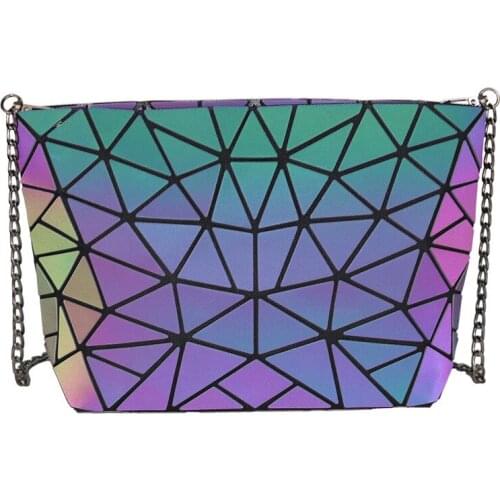 Fashion Designer Rhombic Lightning Irregular Geometric Luminous Womens Shoulder Bag Colorful Chain Messenger Bag
