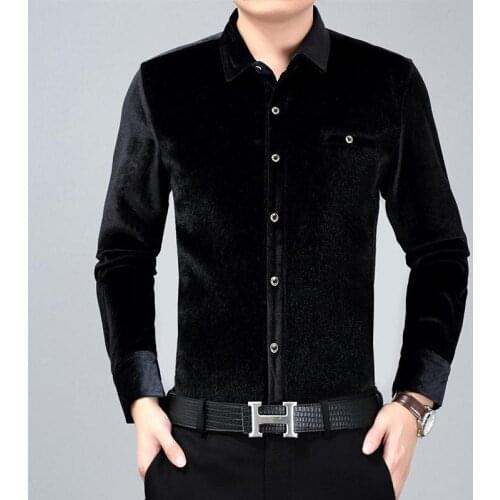 Fashion simple style smart casual high-end luxury long-sleeved shirt Winter 2018 high-quality velvet thick warm shirt men M-XXXL