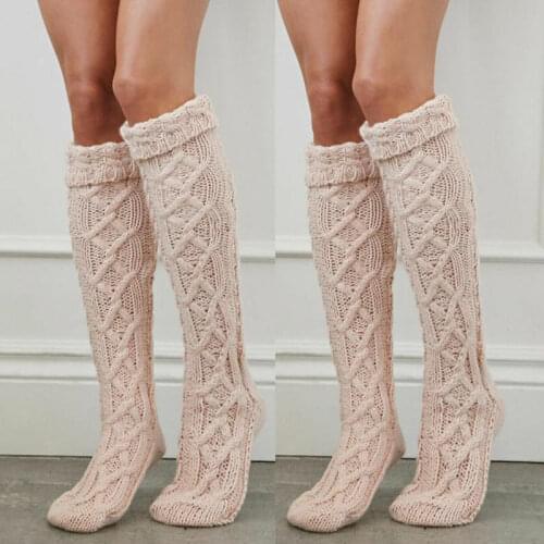 Fashion 2020 Winter Over Knee Socks Sexy Warm Thin High Knit Stockings For Ladies Women Cable Long Boot Thigh-High Leggings