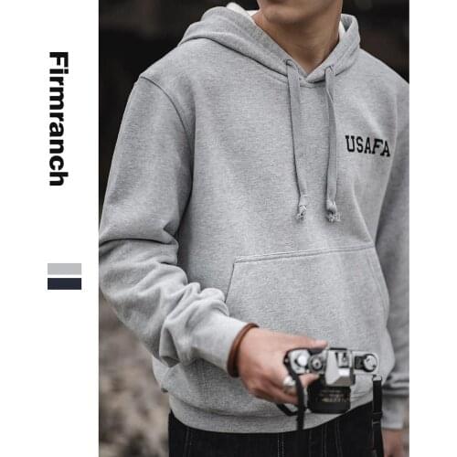 Firmranch Men/Women Couple High Quality Ins Retro Amekaji 490G Heavy Fleece Hoodies Vintage USAFA Letters Print Sport Sweatshirt