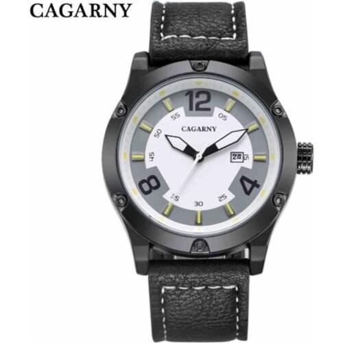 CAGARNY Men Watches Leather Strap Stainless Steel Case Luminous Pointer Calendar Sport Relogio Masculino Clock Relogio Masculino