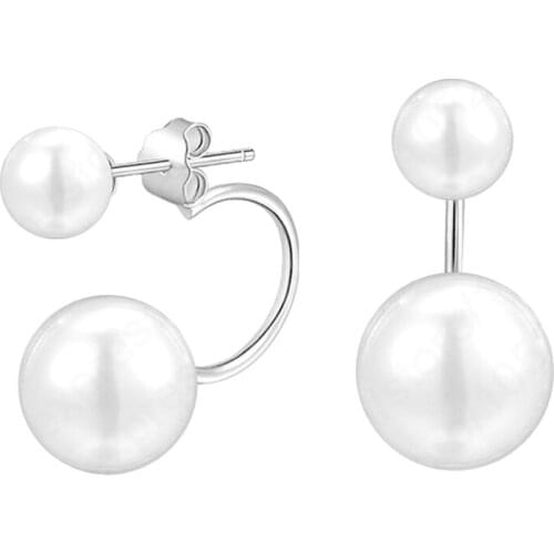 2020 New Arrival Real Pure 925 Sterling Silver Double Natural Round Pearl Beads Stud Earrings Jewelry Nice Party Gift