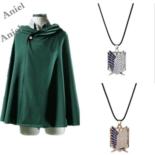 Anime Shingeki No Kyojin Attack on Titan Necklaces Leather Chain Gold Silver Pendant Cosplay Costumes Cloak