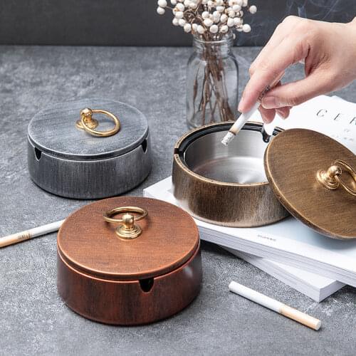 Retro Ashtray With Lid Creative Home Living Room Resin+Metal Anti-Fall Ash Tray Box Living Room Desktop Decor