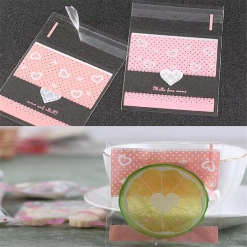 100pcs Heart Pattern Self Sealing Bag Plastic Gift Bags Buscuit Packaging Baking Food Package Adhesive Sealing Wrapping Pocket