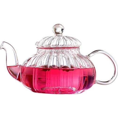 Glass Teapot with Infuser Lid - Borosilicate Glass Tea Pot for Flowering Tea Loose Leaf Tea 20 oz / 600 ml