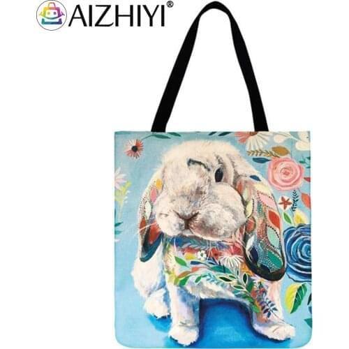 Dog flowers Printed Shoulder Shopping Bag Casual Ladies Large Capacity Tote Handbags