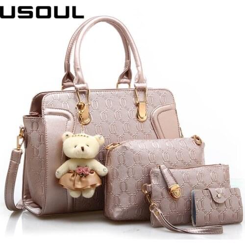 USOUL 5 Piece Set Composite Bag 2020 New Fashion Womens Handbags Korean Shoulder Messenger Bag With Bear Buy One Get Five Bags